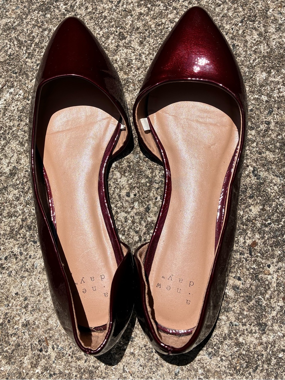 A New Day 6.5 deep ruby red patent faux leather d’orsay pointy toe flats shoes - Picture 8 of 8